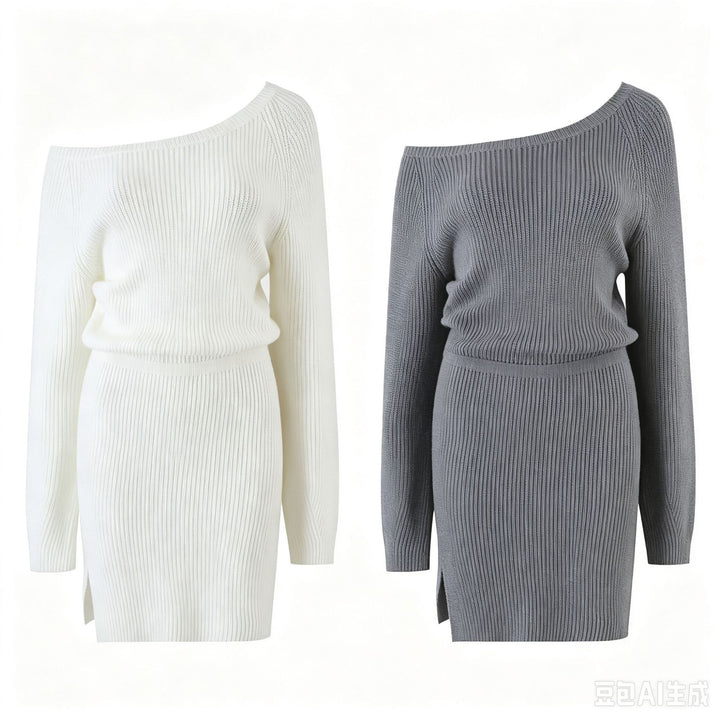Damen Figurbetontes Rippstrick-Minikleid mit Ein-Schulter-Design und Taillenbündchen Echo Archiv
