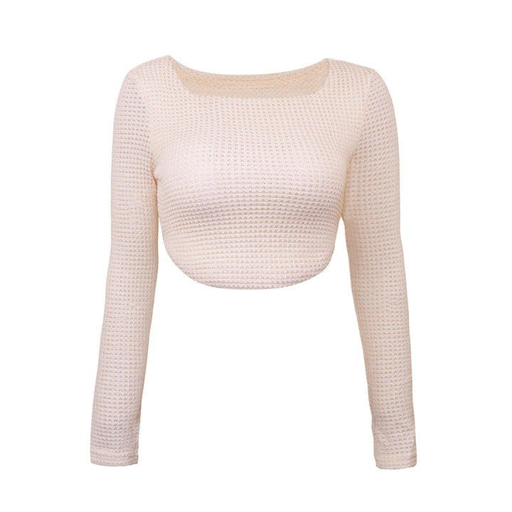 Damen Figurbetontes Cropped‑Waffel‑Stricktop mit U‑Boot‑Ausschnitt Echoarchiv