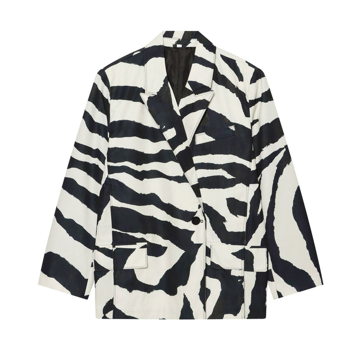 Damen nan oversized Zebra-Print Blazer mit Schalkragen, Ein-Knopf-Verschluss und aufgesetzten Pattentaschen Echo Archiv