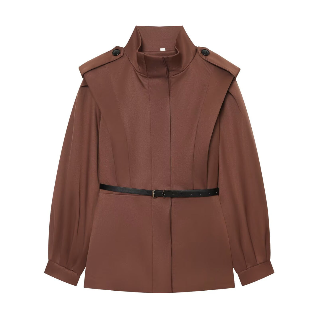 Damen Cape-ähnliche Manteljacke mit Stehkragen, Schulterklappen und Taillengürtel Echo Archiv