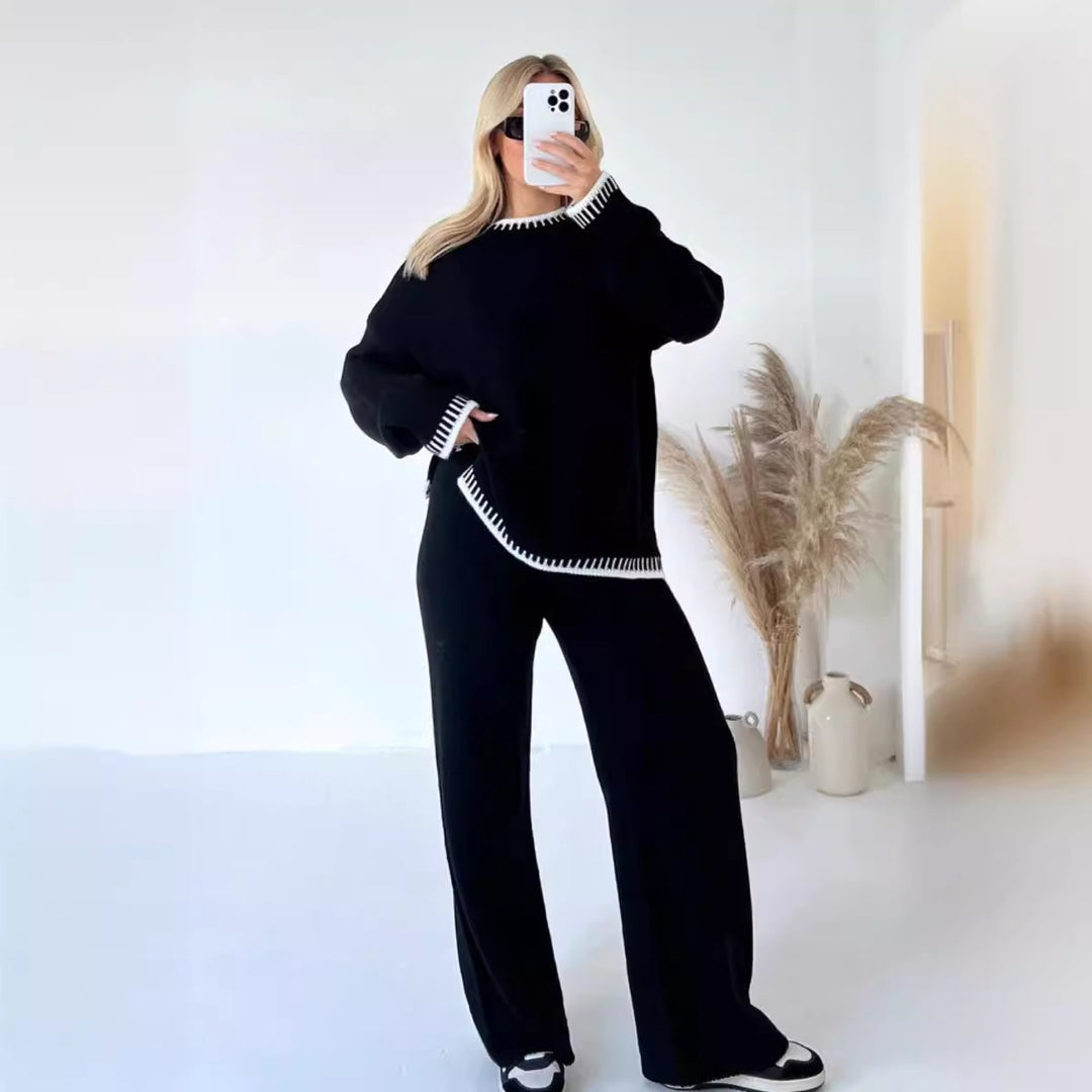 Damen nan lässiger Strick-Hausanzug mit Oversize-Pullover und weiter Strickhose Echo Archiv