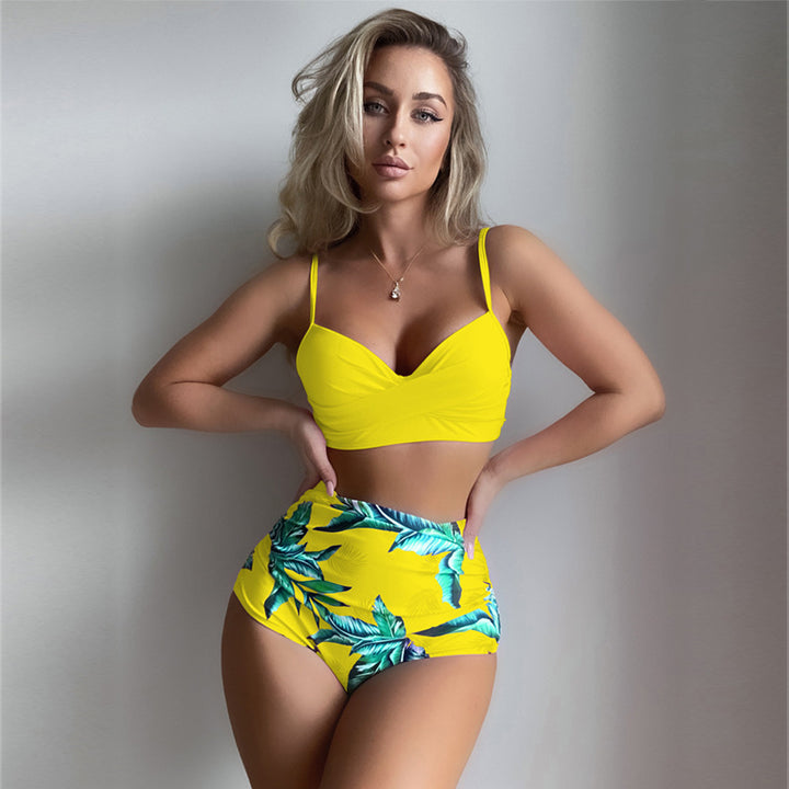 Damen Hoch taillierter Bikini mit kreativem Wickeldesign Echo Archiv