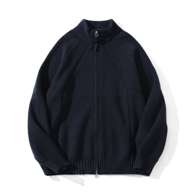 Unisex Grobgestrickte Zip-Strickjacke mit Stehkragen und Zweiwege-Reißverschluss Echoarchiv
