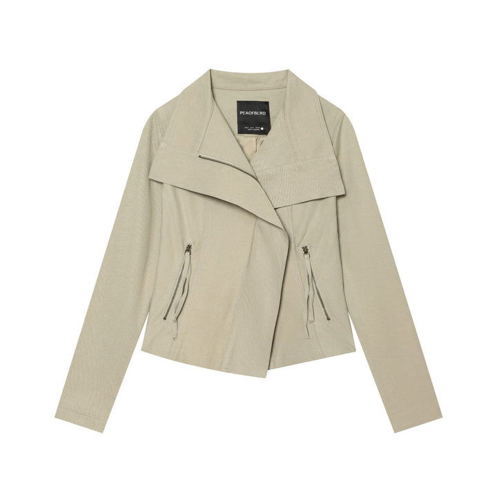 Damen Asymmetrische Übergangsjacke mit weitem Revers und Kordelzug Echoarchiv