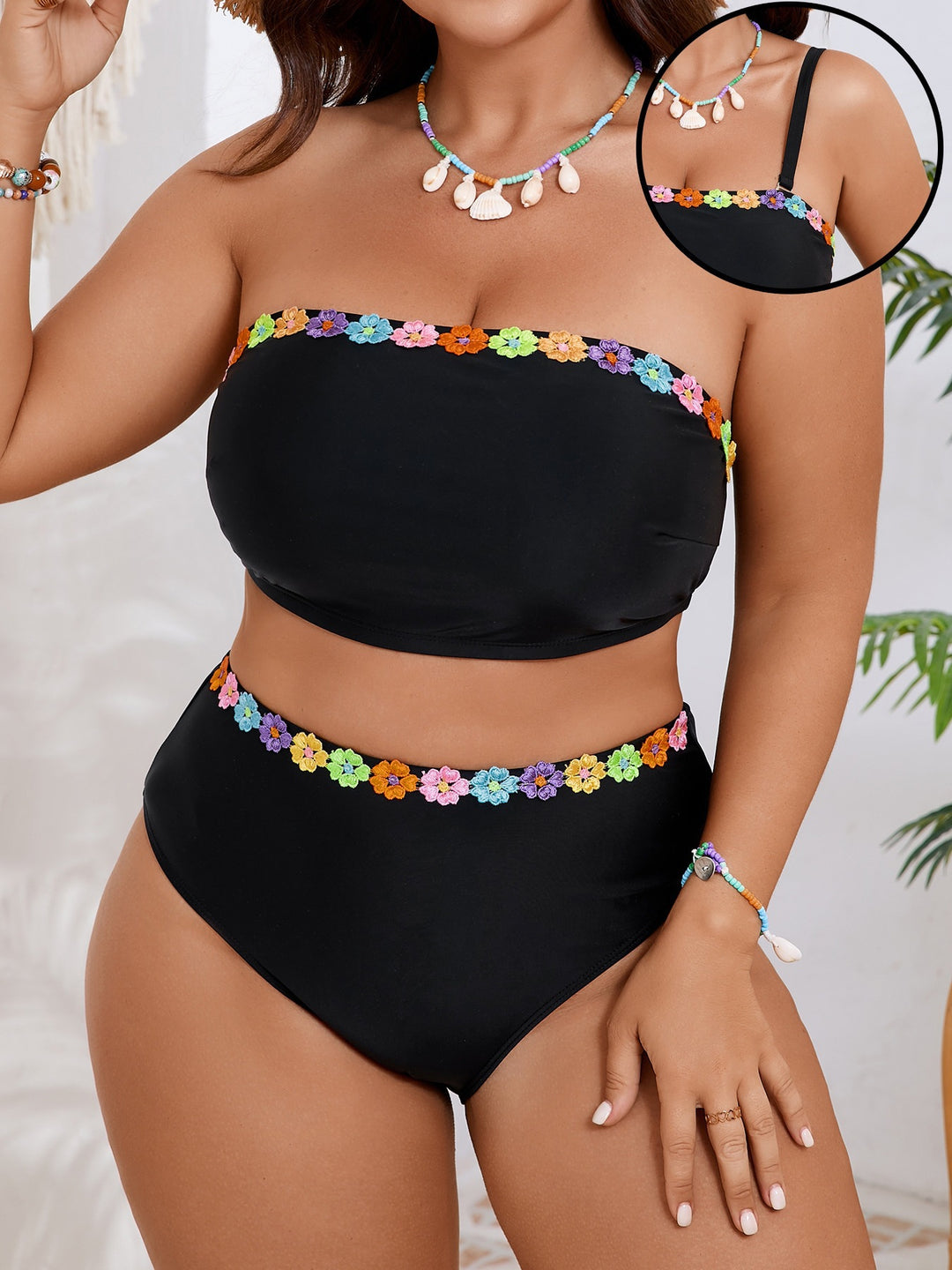 Damen Bandeau-Bikini-Set mit floralem Akzent Echo Archiv