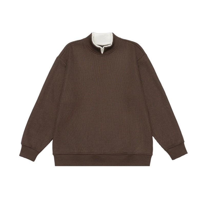 Unisex Feinstrukturiertes Mockneck-Sweatshirt mit Halbzip und eingearbeiteter Hemdblende Echoarchiv