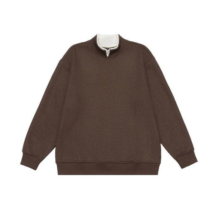 Unisex Feinstrukturiertes Mockneck-Sweatshirt mit Halbzip und eingearbeiteter Hemdblende Echoarchiv