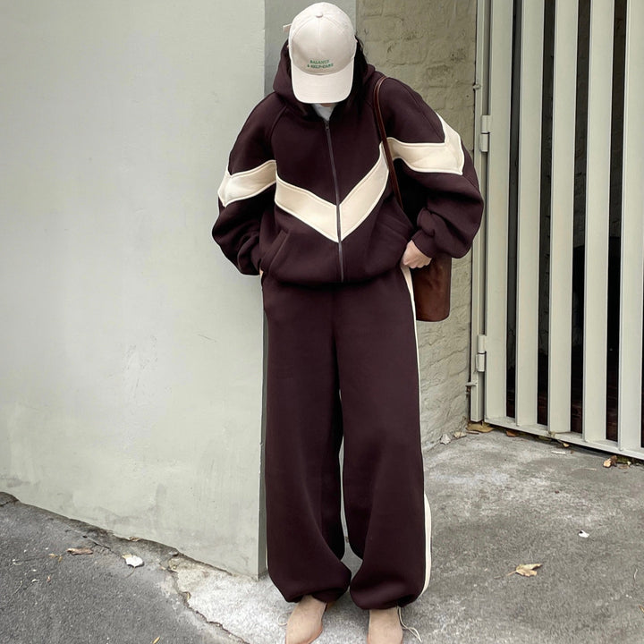 Damen leichte Oversize-Windbreakerjacke mit Kontrastpanelen, Tunnelzugbund und elastischen Bündchen – Célinea