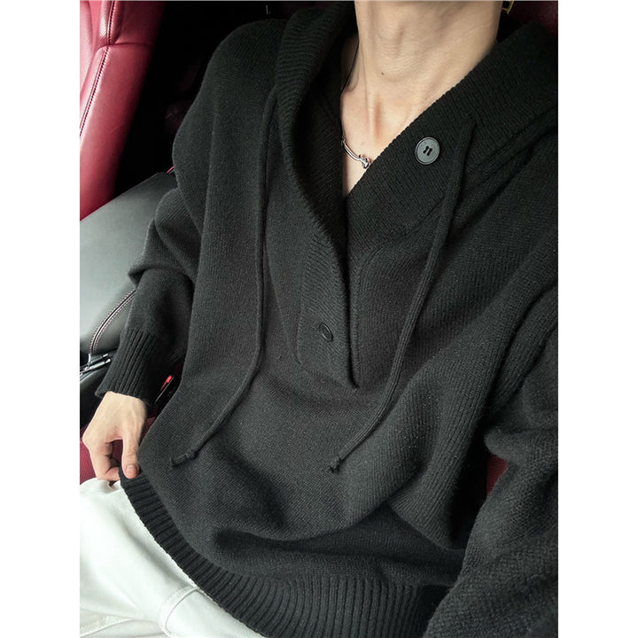 Herren lässiger Kapuzenpullover mit Knopfleiste und dickerer Strickstruktur Echoarchiv