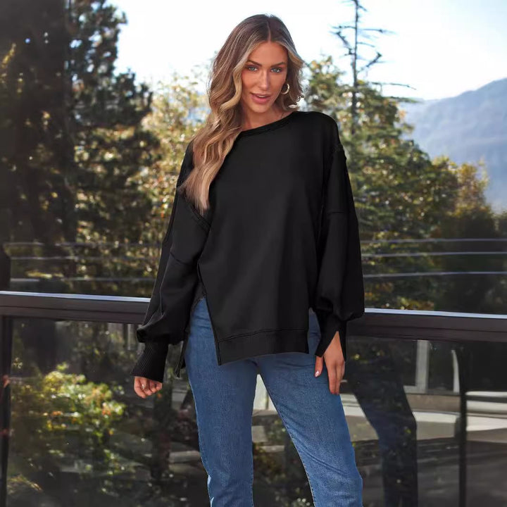 Damen Weiches Longline-Sweatshirt mit Ballonärmeln, seitlichen Schlitzen und geripptem Saum Echo Archiv