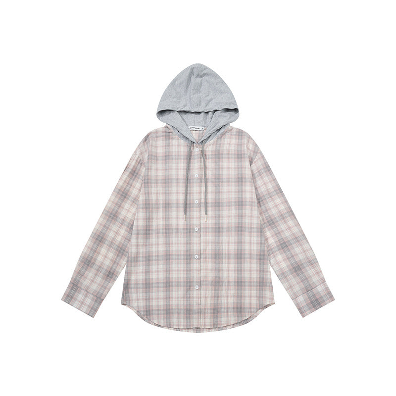 Damen Karierte Hemdbluse mit Jersey-Kapuze und Button-Down-Front Echoarchiv