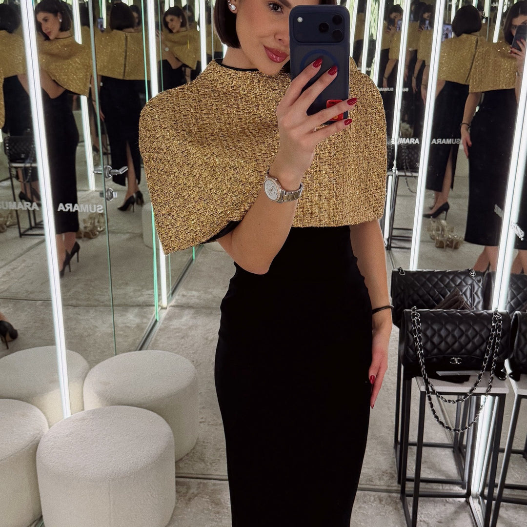 Damen Kurz-Capelet aus Bouclé-Tweed mit Stehkragen Echo Archiv