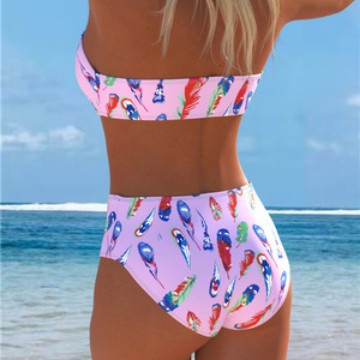 Damen Bandeau-Bikini mit einzigartigem Federmuster und hohem Taillenschnitt Echo Archiv