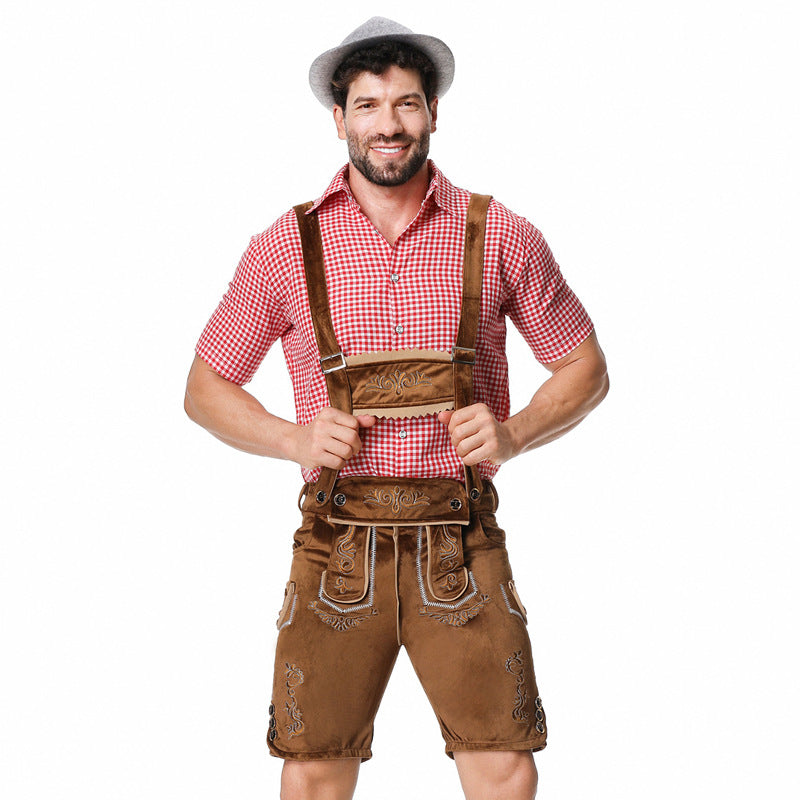 Herren nan traditionelle kurze Trachtenlederhose mit aufwendiger Stickerei und verstellbaren Trägern Echo Archiv