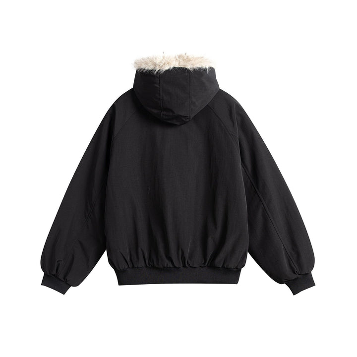 Damen Oversize-Bomberjacke mit kunstfellbesetzter Kapuze und Raglanärmeln Echoarchiv
