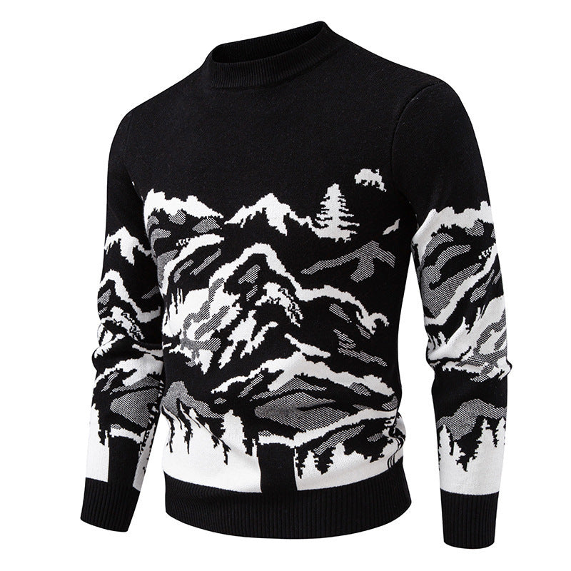 Herren Strickpullover mit Bergmotiv und hohem Kragen Echoarchiv