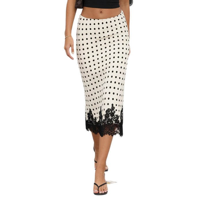 Damen Taillierter A‑Linien Midirock mit Polka‑Dot Print und Spitzenbordüre Echo Archiv