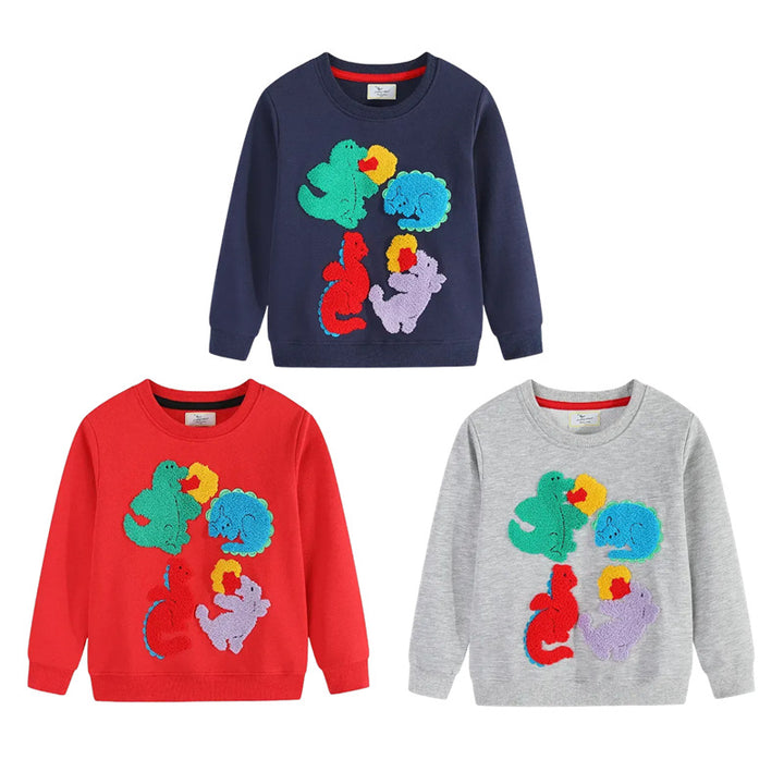 Kinder Sweatshirt mit buntem Dinosaurier und Blumen-Applikationen Echo Archiv
