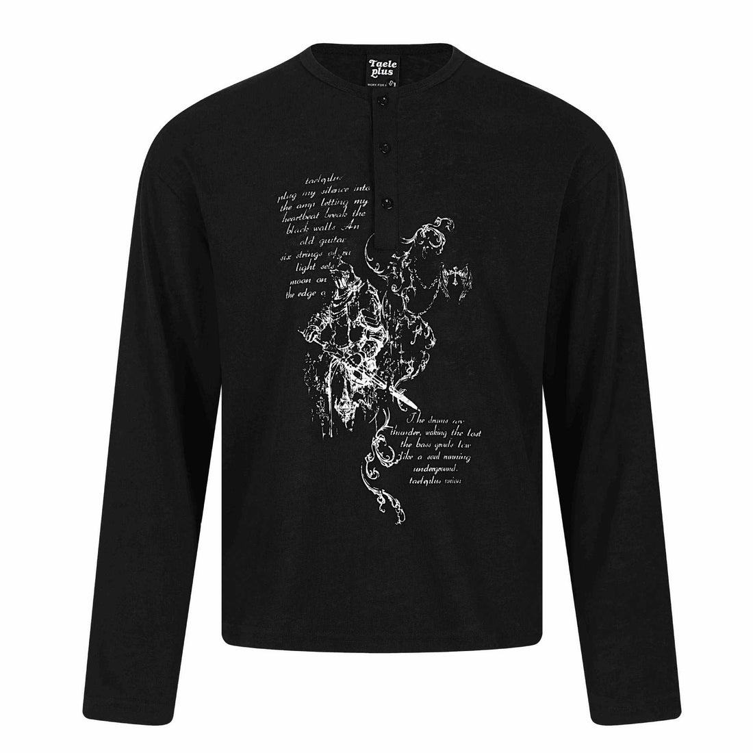 Unisex Langärmeliges Henley-Shirt mit knöpfbarer Brustleiste und Vintage-Illustrationsprint Echoarchiv