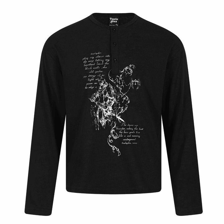 Unisex Langärmeliges Henley-Shirt mit knöpfbarer Brustleiste und Vintage-Illustrationsprint Echoarchiv