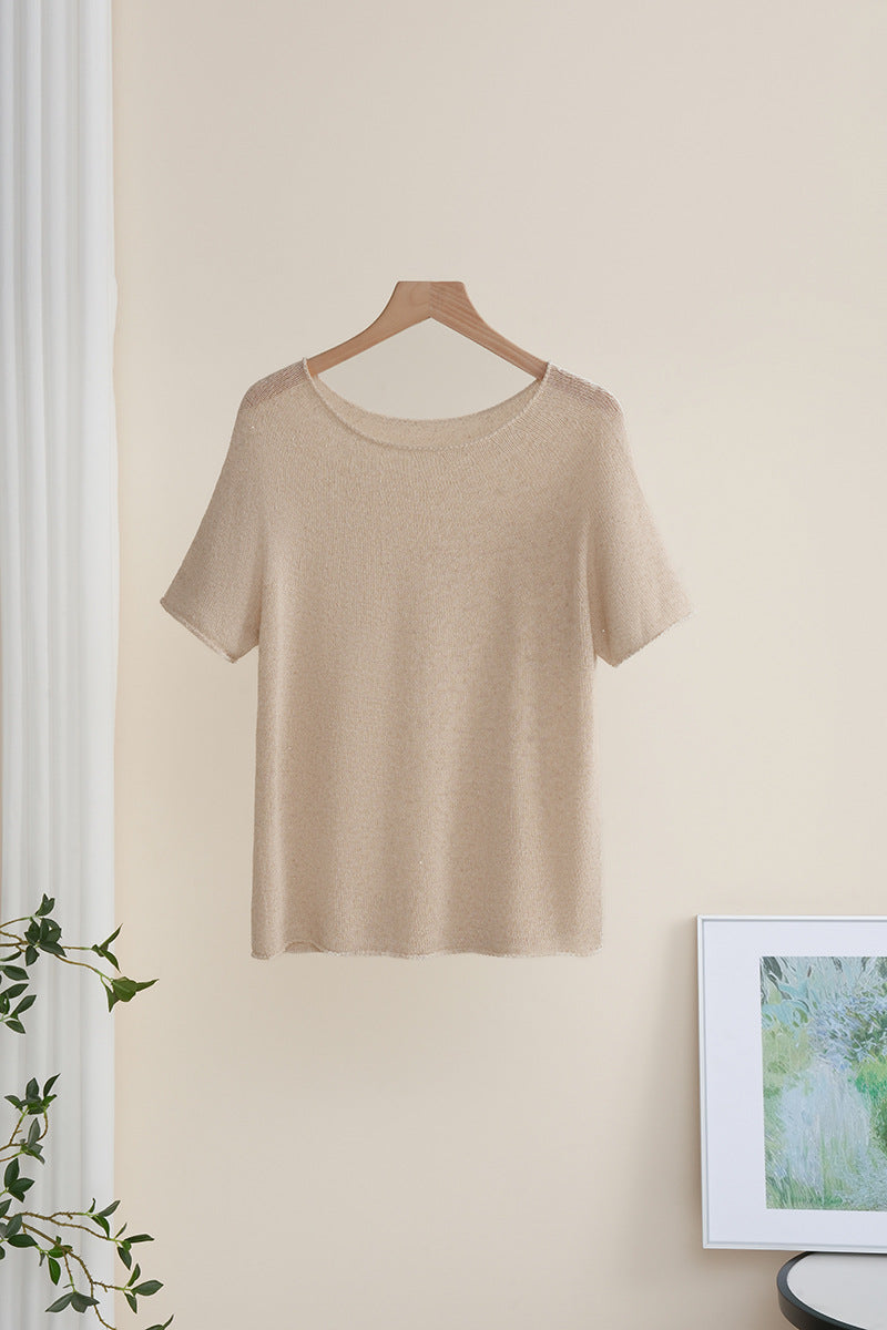 Damen Weiches Feinstrick-T-Shirt mit halbarm, weiter U-Boot-Ausschnitt und feiner Struktur Echo Archiv