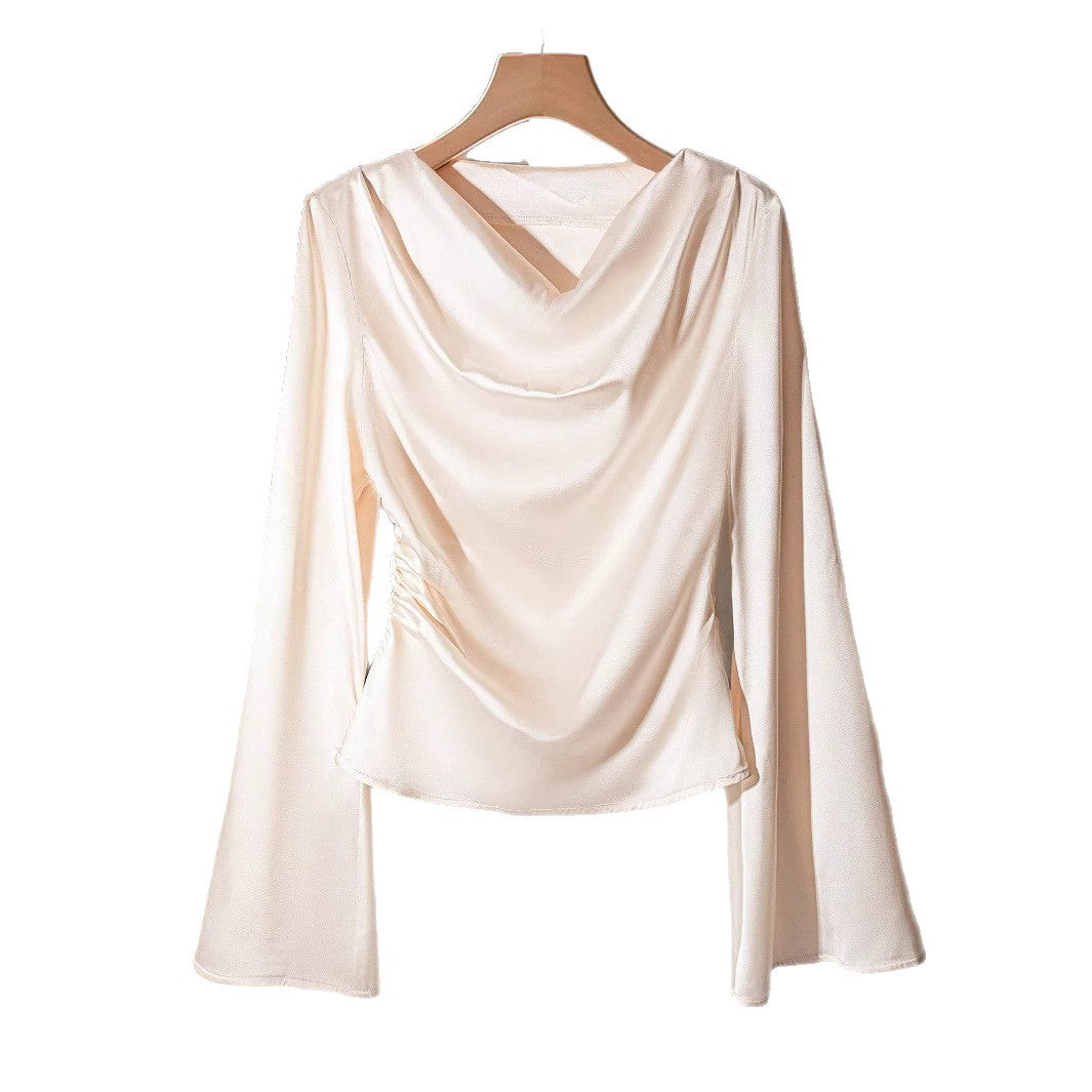 Damen Drapiertes Satin-Top mit Wasserfallkragen & Volantsärmeln – Avérine