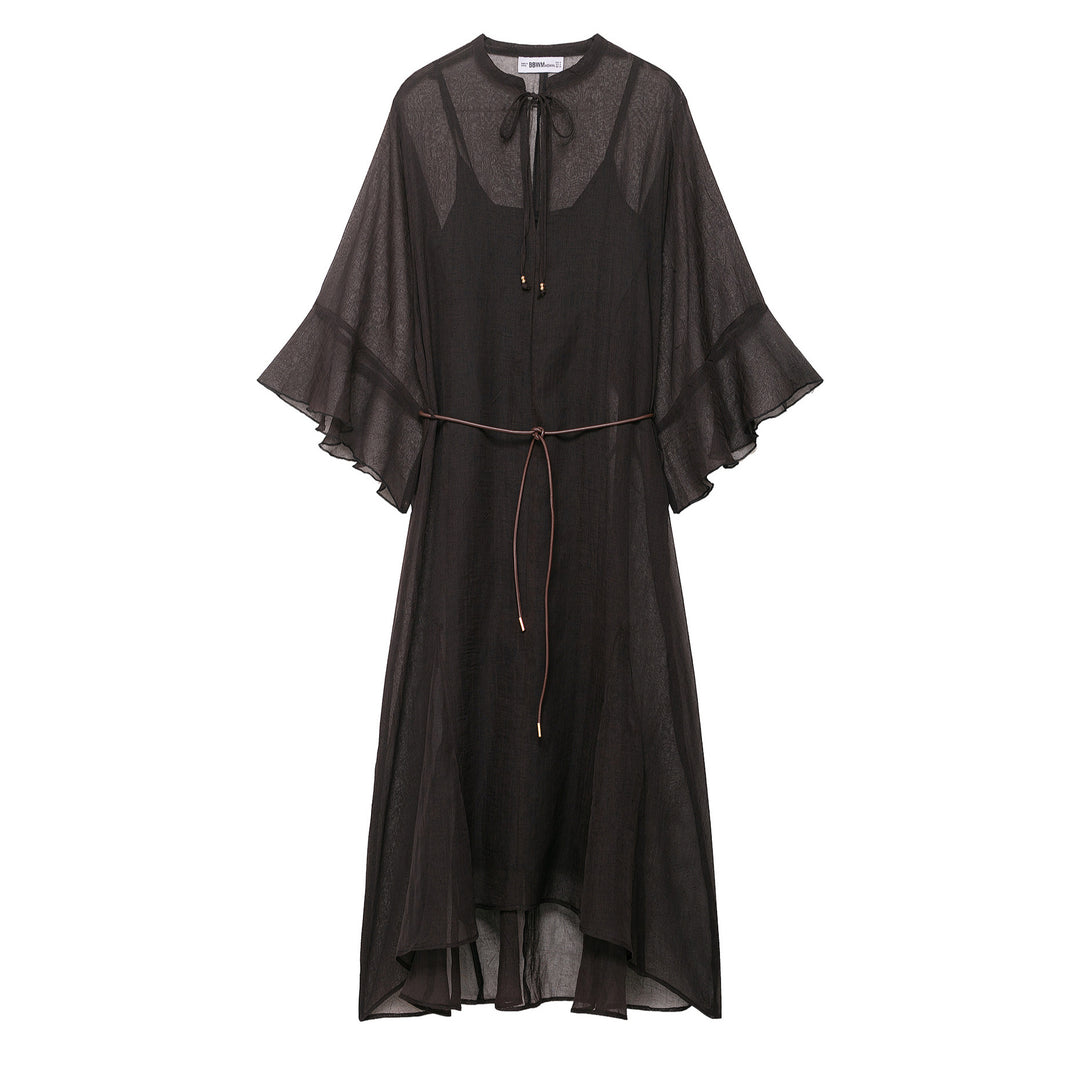 Damen Transparentes Chiffon-Kaftankleid mit Volantärmeln und Tunnelzug Echoarchiv