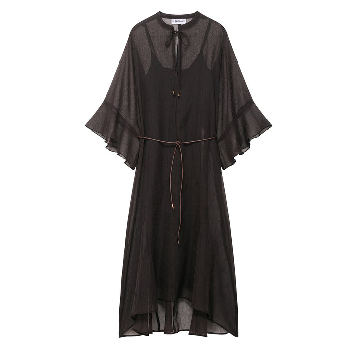 Damen Transparentes Chiffon-Kaftankleid mit Volantärmeln und Tunnelzug Echoarchiv