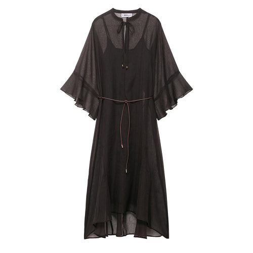 Damen Transparentes Chiffon-Kaftankleid mit Volantärmeln und Tunnelzug Echoarchiv