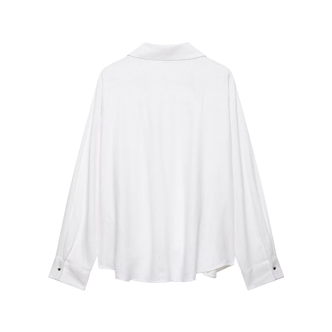 Damen Oversize-Bluse mit weitem Schnitt, tiefem V‑Ausschnitt und elastischem Saum Echo Archiv