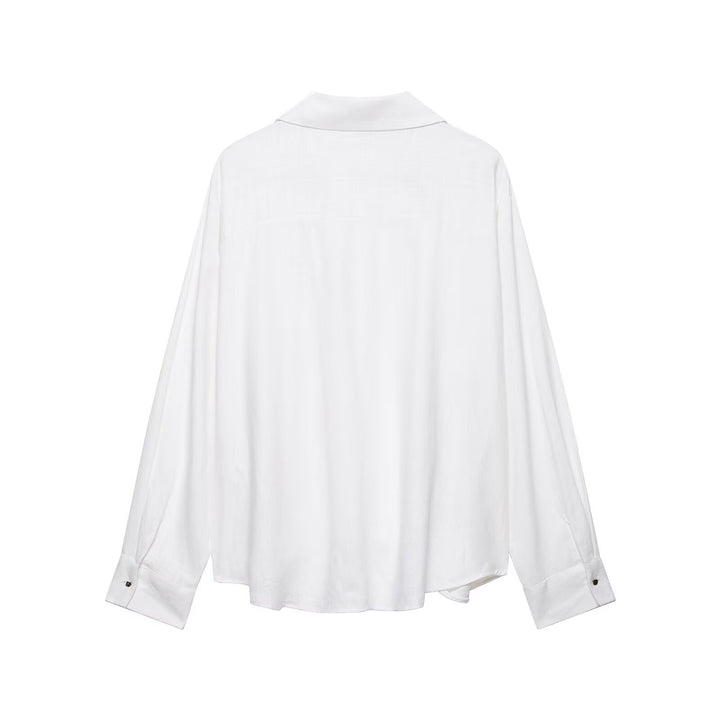 Damen Oversize-Bluse mit weitem Schnitt, tiefem V‑Ausschnitt und elastischem Saum Echo Archiv