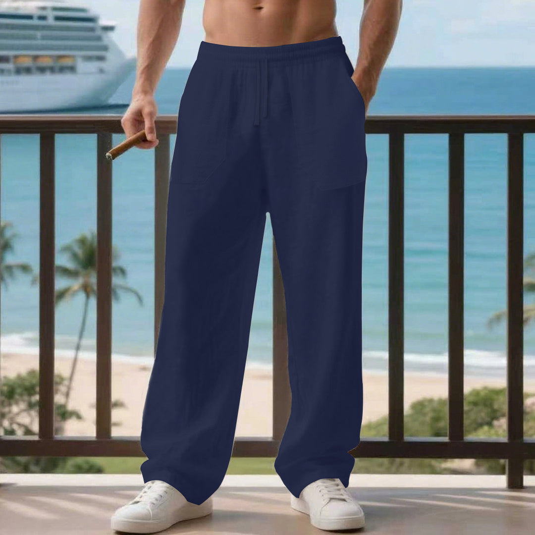 Herren entspannte Leinenhose mit seitlichen Eingrifftaschen Echoarchiv