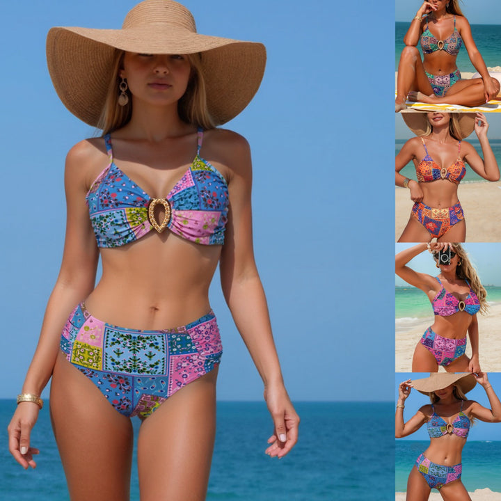 Damen Hochtaillierter Bikini mit verspieltem Muster Echo Archiv