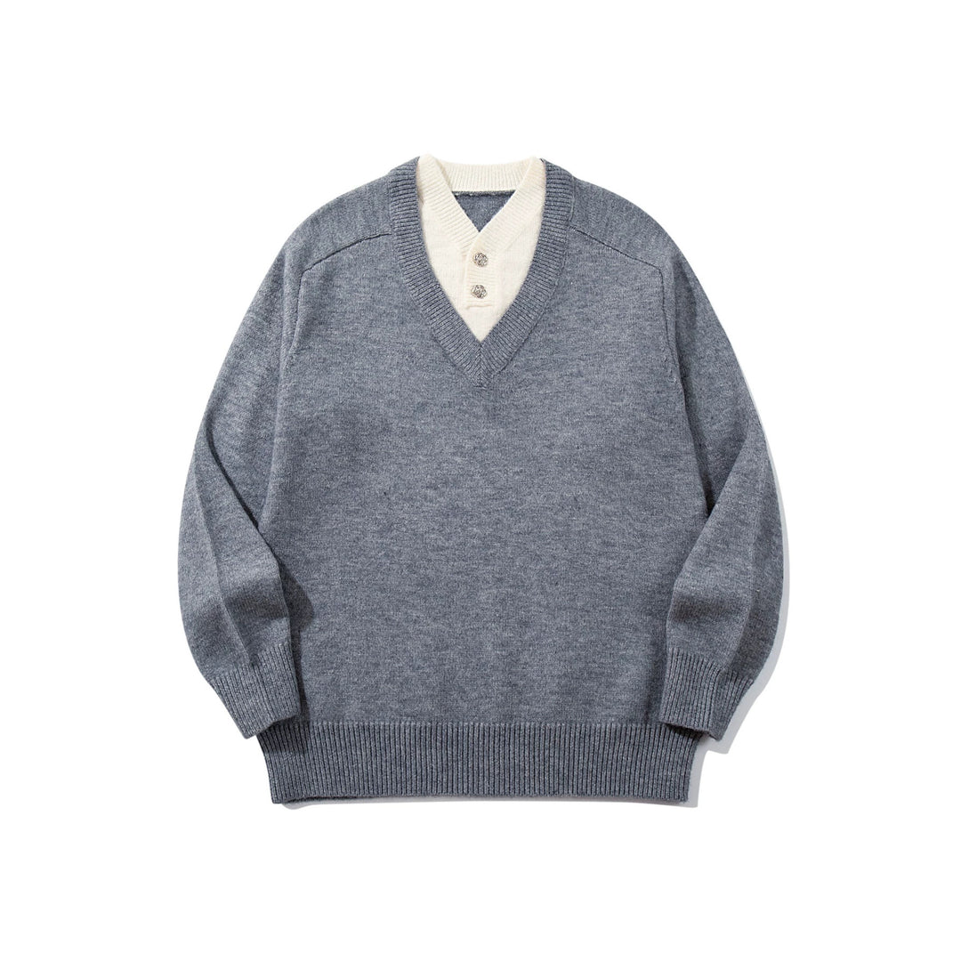 Herren Pullover mit tiefem V-Ausschnitt und eingearbeitetem Henley‑Kragen Echoarchiv