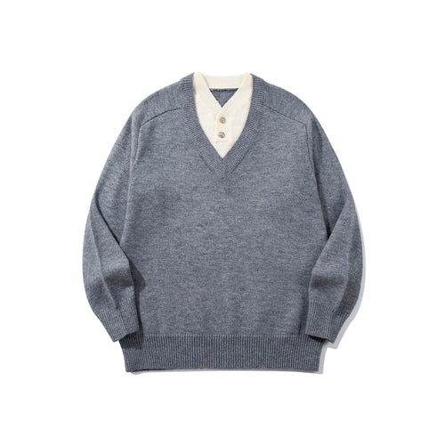 Herren Pullover mit tiefem V-Ausschnitt und eingearbeitetem Henley‑Kragen Echoarchiv