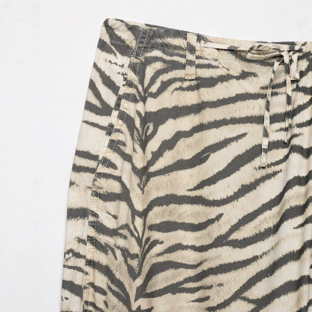 Damen Leichte weite knöchellange Hose mit Tunnelzugbund und Zebra-Print Echo Archiv
