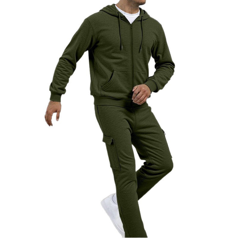 Herren athletischer Zip-Sweatset mit Cargo-Jogginghose, ergonomischen Nähten und gerippten Bündchen – Cavarno