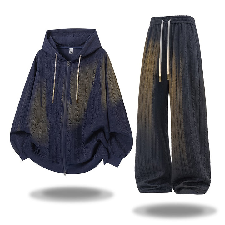 Damen Gehäkeltes Cable-Knit Lounge-Set mit Kapuzen‑Zipjacke & Palazzo‑Hose Echoarchiv