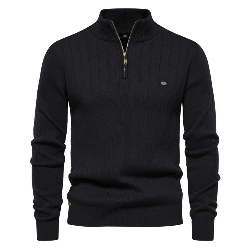 Herren Pullover mit halbem Reißverschluss und Rippstruktur Echoarchiv