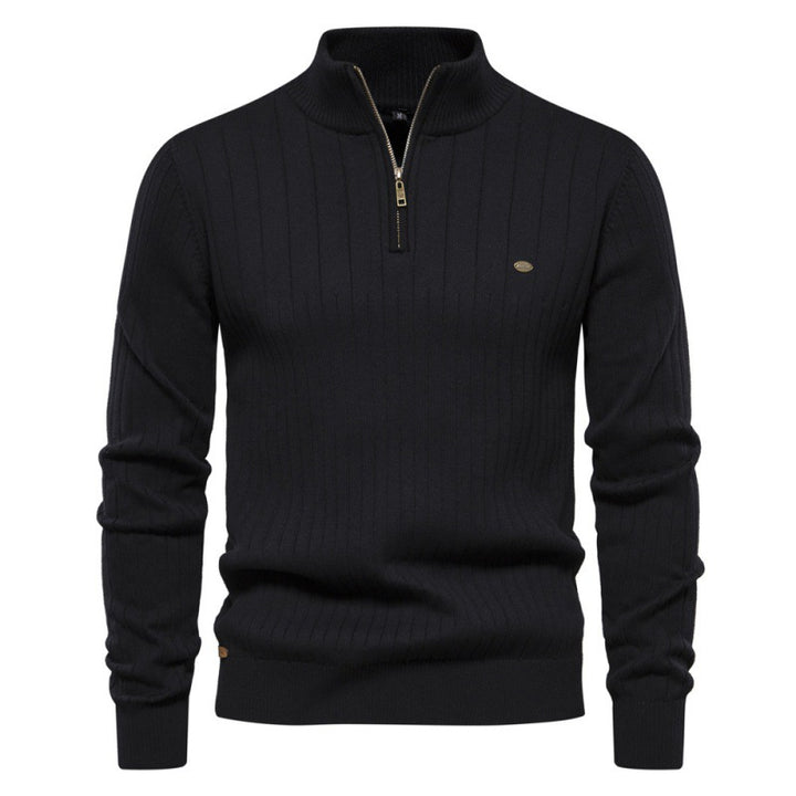 Herren Pullover mit halbem Reißverschluss und Rippstruktur Echoarchiv