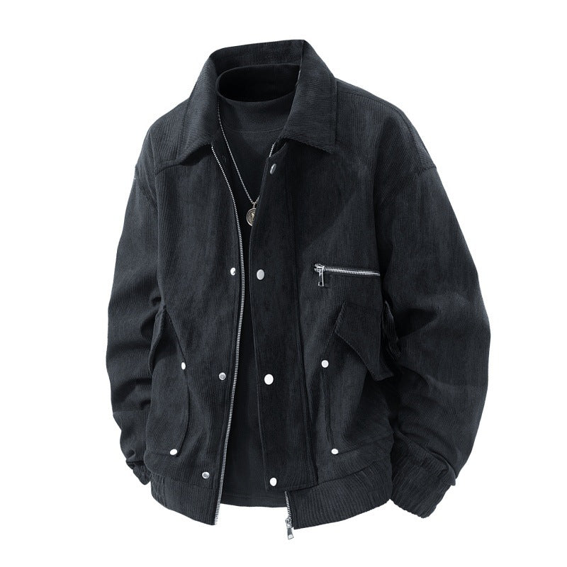 Männer's Corduroy Blouson mit Reißverschluss, Brustreißverschluss, Klappen- und Reißverschlusstaschen sowie elastischen Bündchen – Taviero