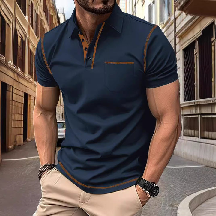 Herren Polohemd mit elegantem Stehkragen und modernen Akzenten Echoarchiv
