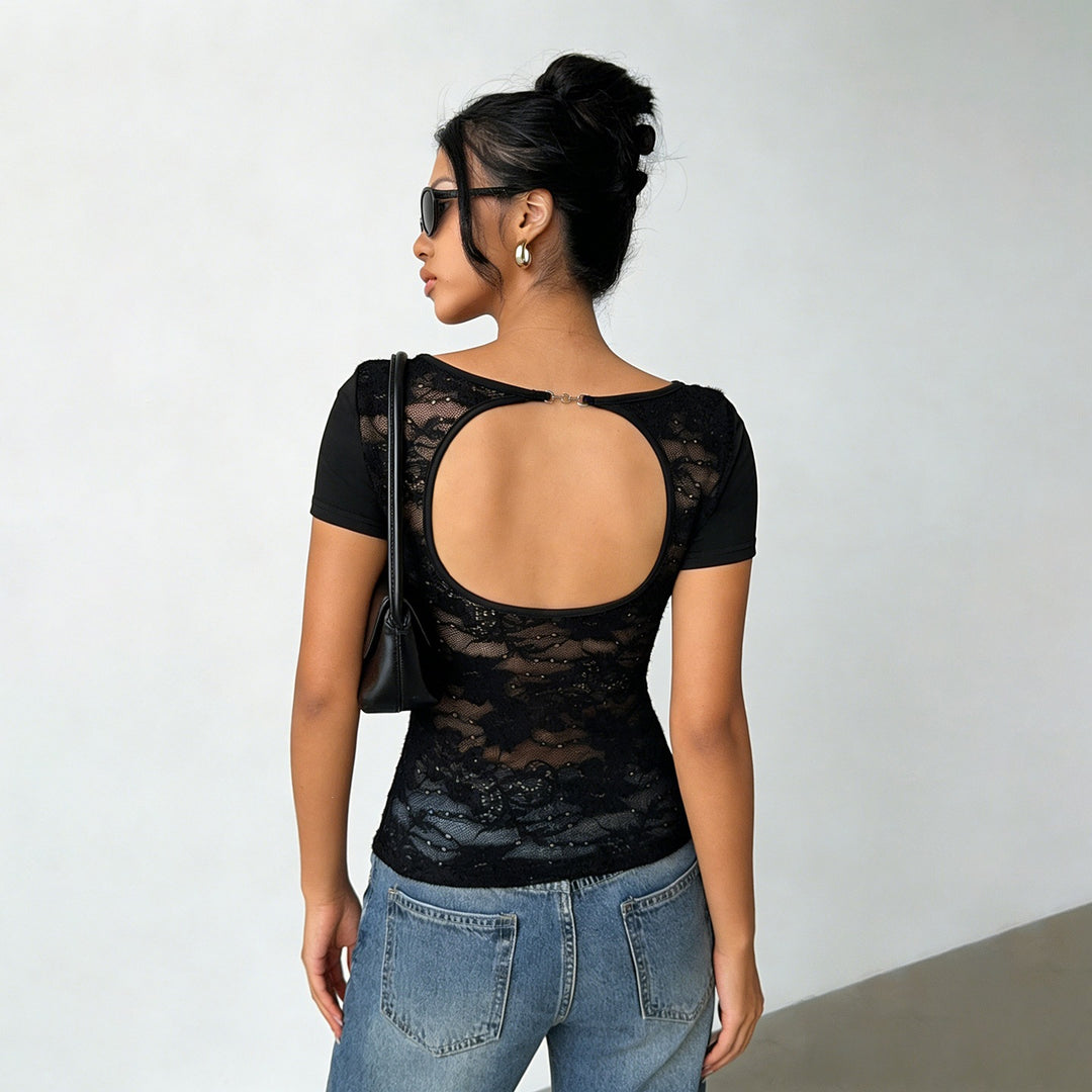 Damen figurbetontes T-Shirt mit elegantem Rückendetail Echo Archiv