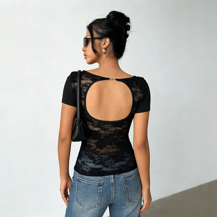 Damen figurbetontes T-Shirt mit elegantem Rückendetail Echo Archiv