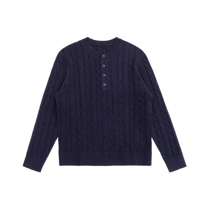 Unisex Grobgestrickter Henley-Pullover mit Zopfmuster und halber Knopfleiste Echo Archiv