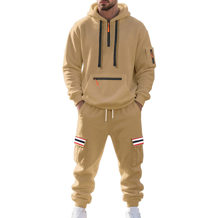 Herren nan Cargo-Hoodie- und Jogginghose-Set mit Halbzip, Reißverschluss-Kängurutasche und elastischem Tunnelzugbund Echo Archiv