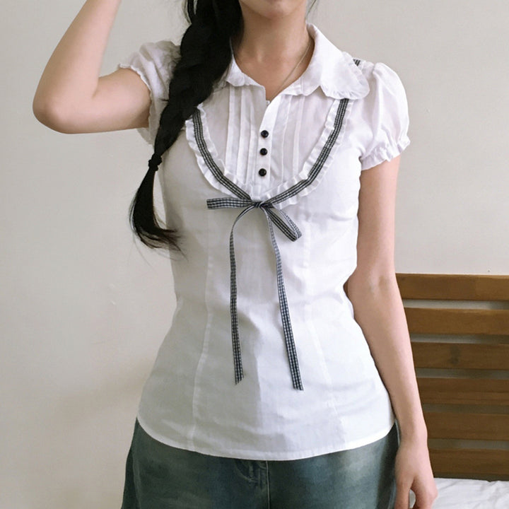 Damenbluse mit Rüschendetails und kontrastierendem Halsband Echo Archiv