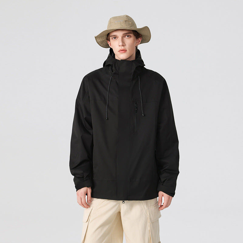 Herren Technische Regen- und Softshell-Jacke mit verstellbarer Kapuze und Brustreißverschluss Echo Archiv