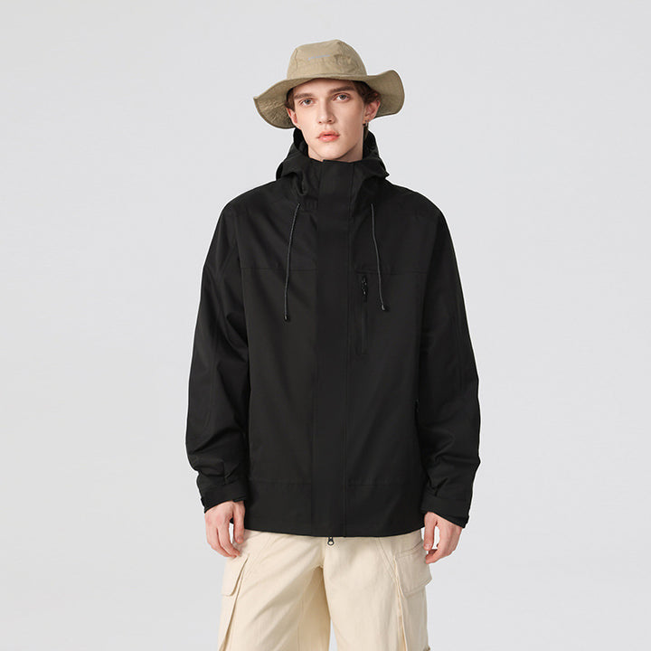 Herren Technische Regen- und Softshell-Jacke mit verstellbarer Kapuze und Brustreißverschluss Echo Archiv