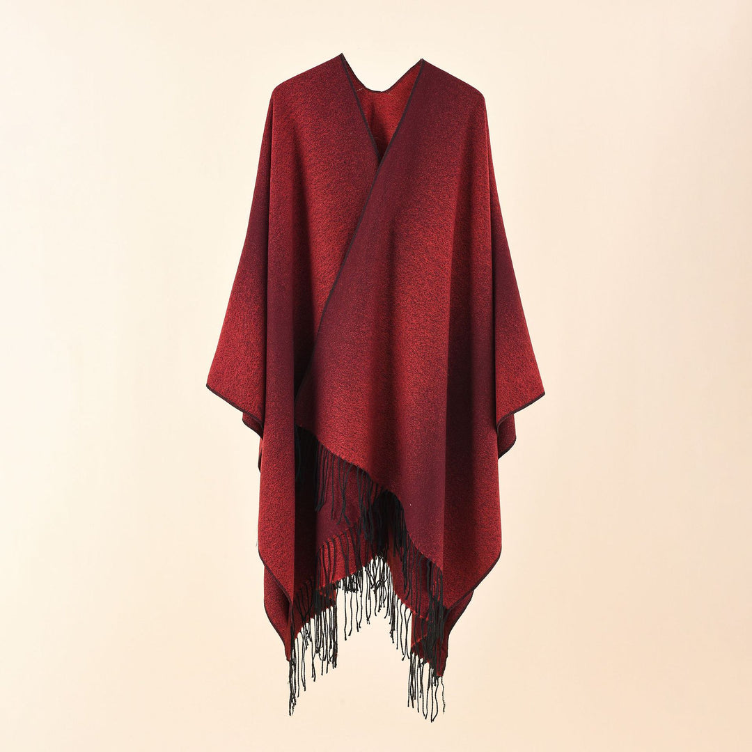 Damen Cape-Poncho aus leichtem Glanzstrick mit Ombre-Effekt und Fransensaum Echo Archiv